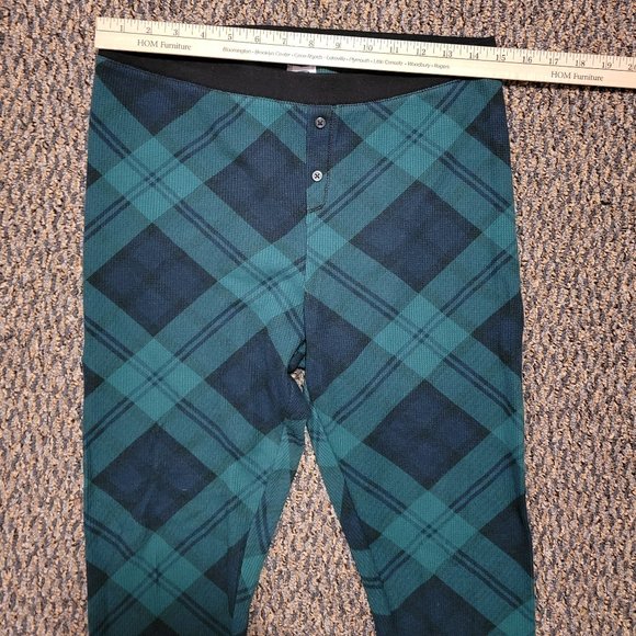 Old Navy Green Blue Plaid Thermal Knit Pajama Pants Sleep Legging Women L - Picture 8 of 15
